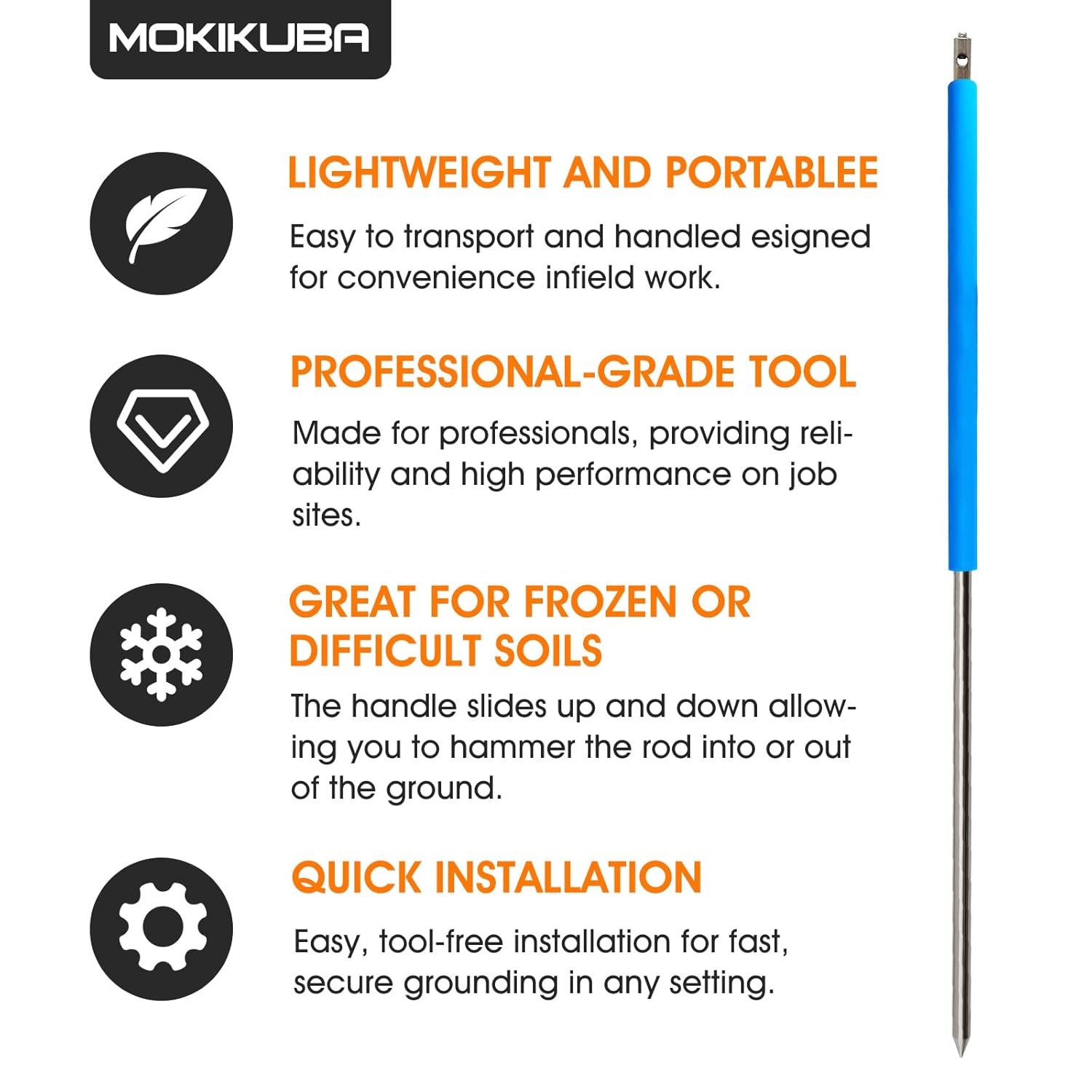 Sliding Grounding Rod,Heany Duty Stainless Sreel Rod,Great for Electronic Locating Equipment (Sliding ground rod)