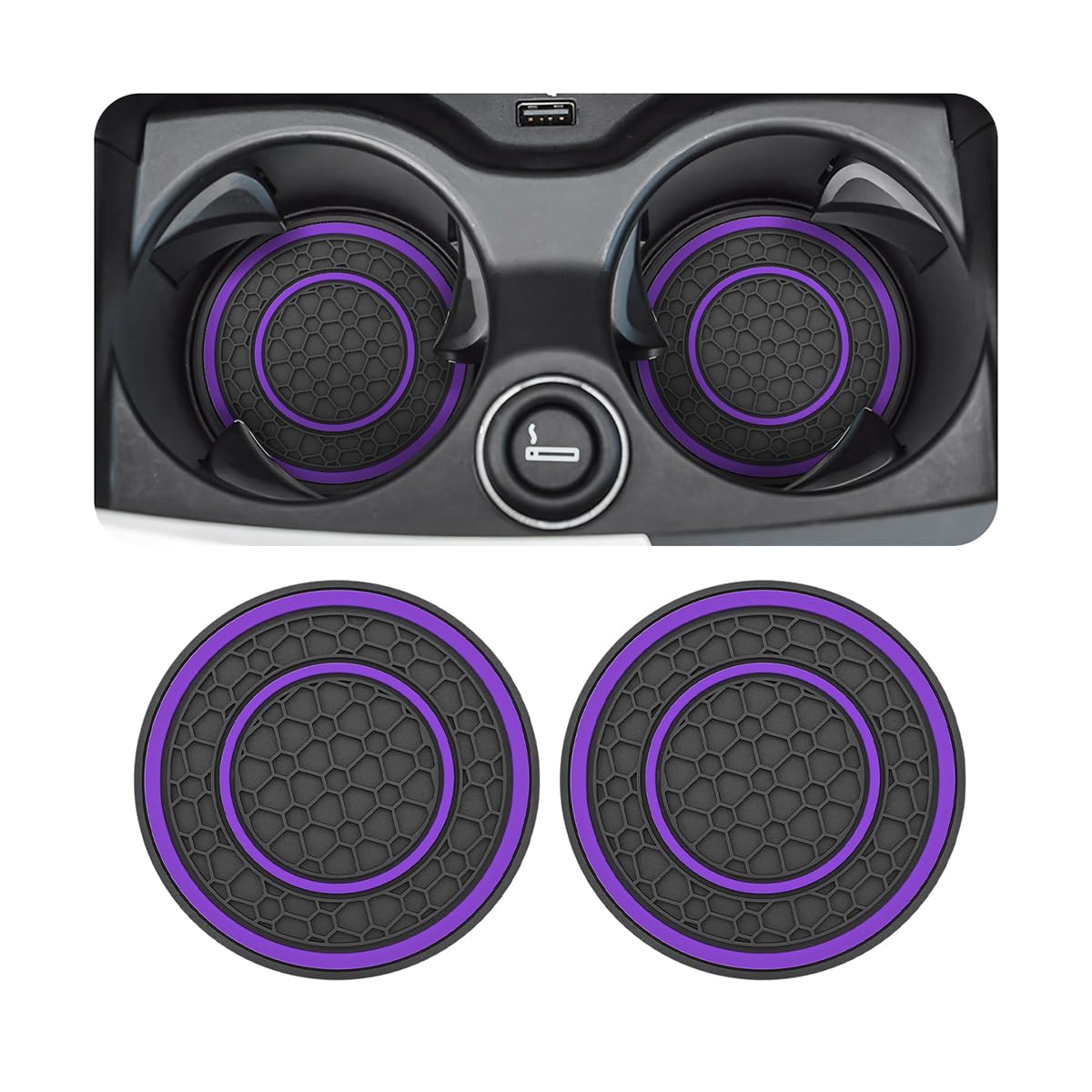 Osilly 2 Pack Car Coasters for Cup Holder, 2.75 Inch No-Slip Anti Dust Insert Coaster, Universal Auto Waterproof Coasters Silicon Insulation Cup Mats for Woman Man, Suit for Vehicle Interior (Purple)
