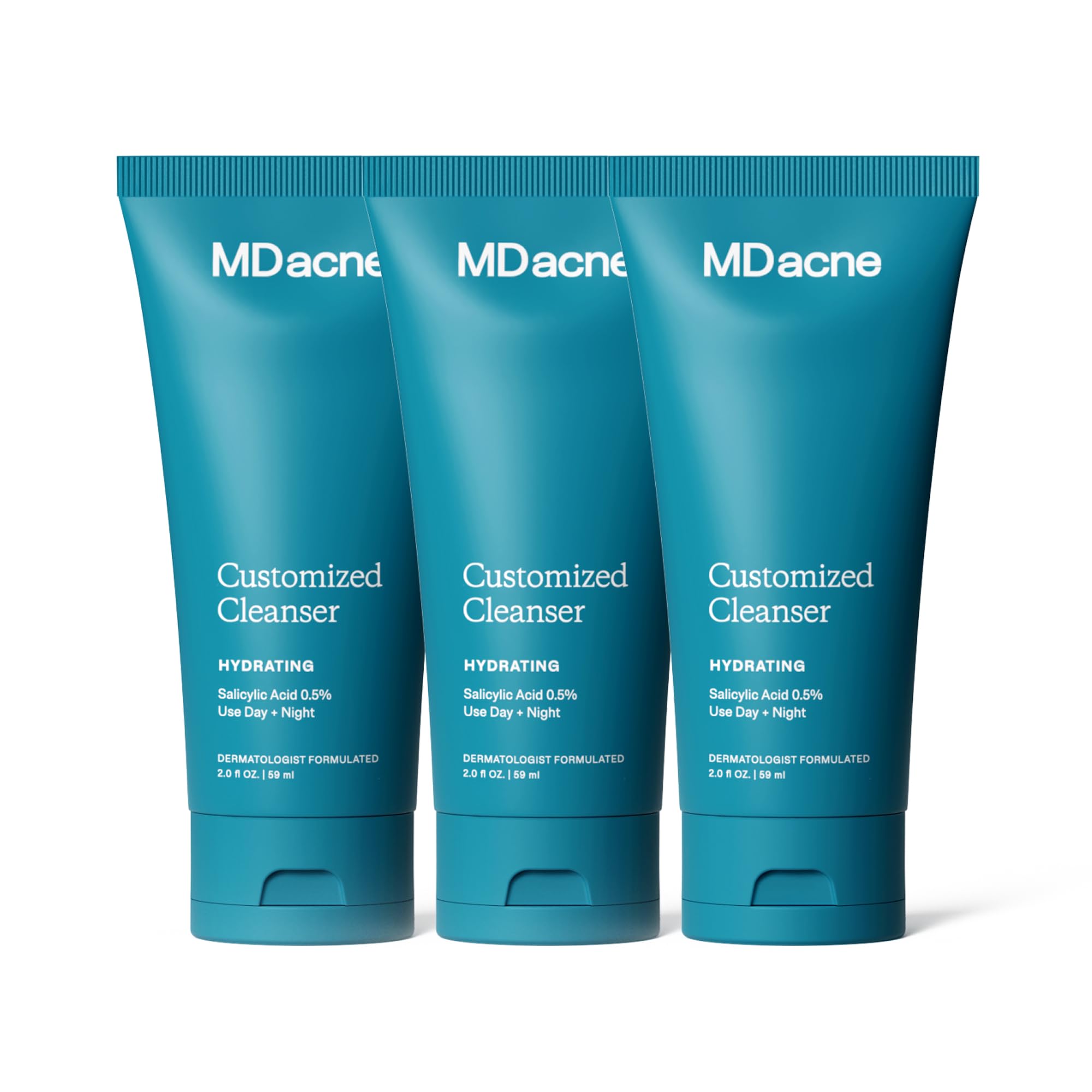 MDacne Hydrating Facial Cleanser 3-Pack with Salicylic Acid 0.5% - Acne Treatment with Plant-Based Ingredients to Remove Dirt & Oil, Protect Skin &