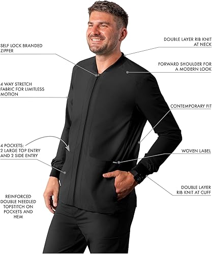 Miniatura 3 de Adar Addition Scrubs para hombre - Chaqueta médica con cremallera
