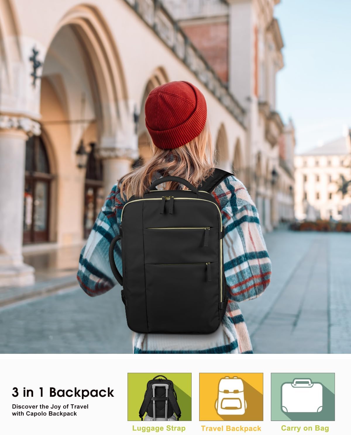 Capolo Travel Backpack for Women Men Waterproof Laptop Backpack Airlines Approved Personal Item Backpack Bag Computer Bookbag for Business, Work, Traveling Fits 15.6 Inch Laptop(Black) - Image 2