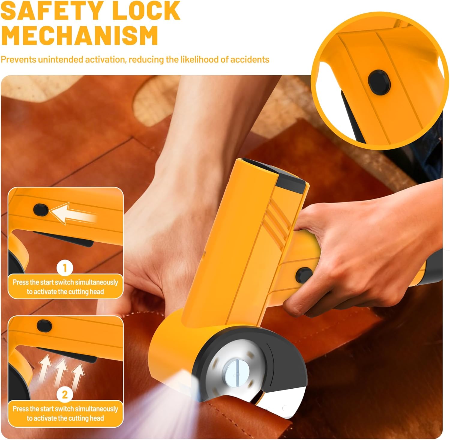 Cordless Electric Scissors,Rechargeable Cardboard Cutter with LED Light,4-Speed Power Rotary Cutter with 2 Blades,Type-C Long-Lasting Battery,for Box, Fabric, Leather Craft,Yellow