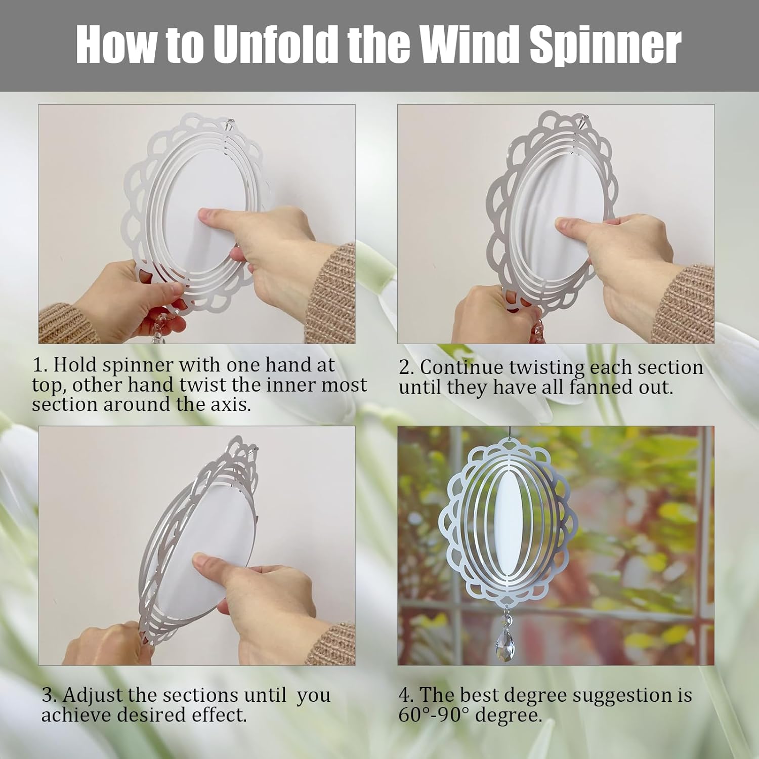 4Pack 8inch Sublimation Wind Spinner Blanks 3D Aluminum Metal Wind Sculpture Kinetic Spinners for Yard and Garden Indoor Art Ornaments Hanging Decoration (Vintage Oval)