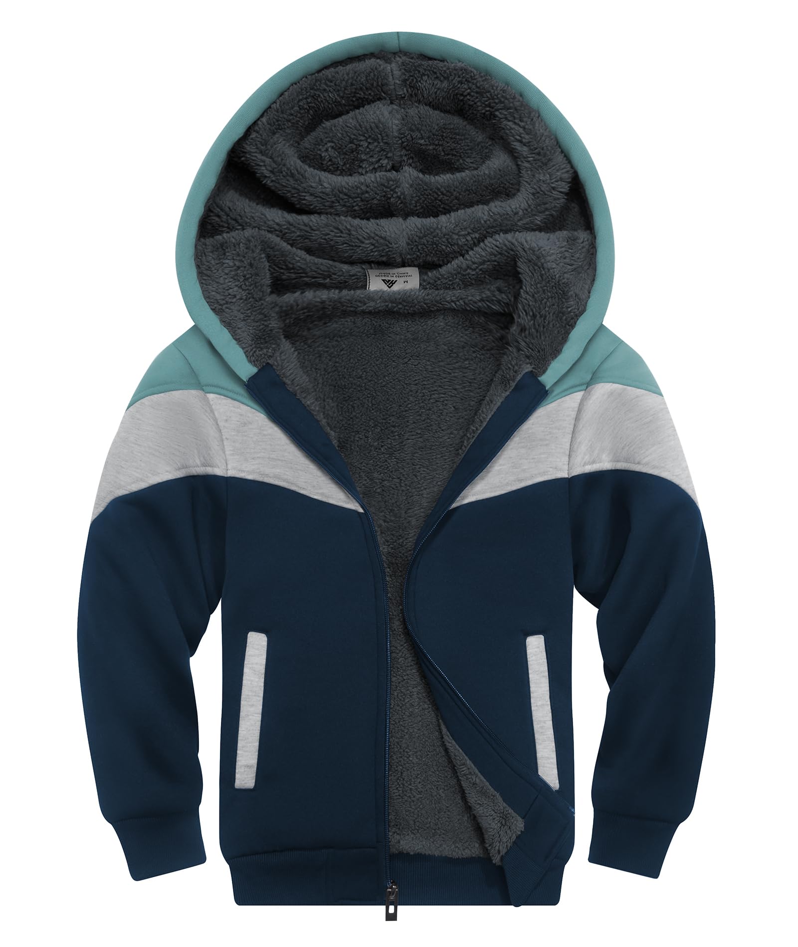 SWISSWELL Boys Fleece Jacket Long Sleeve Sherpa Lined Zip Up Hoodies Soft Warm Sweatshirt Outerwear for Kids 6-15 Years