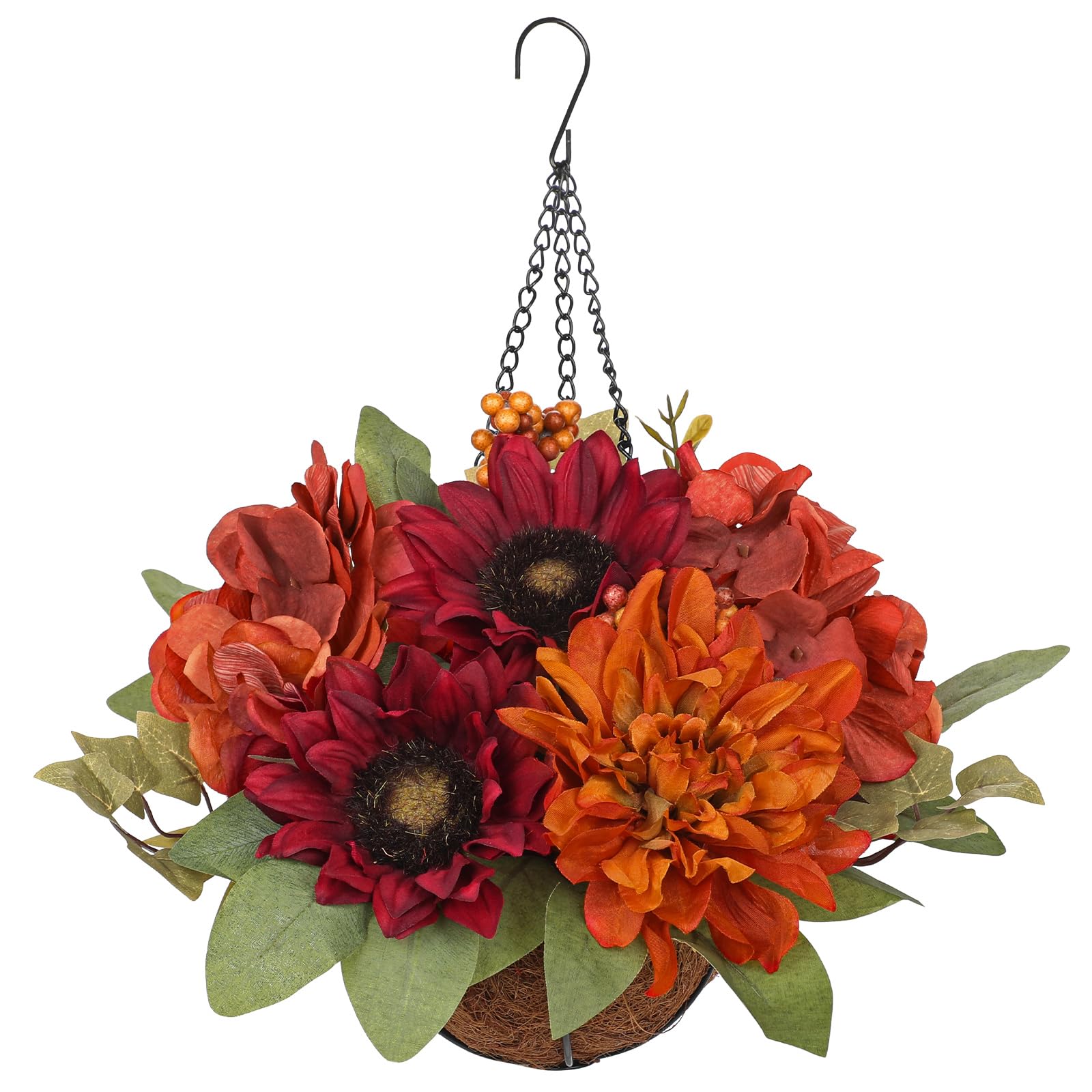 Artificial Hanging Flower Basket Faux Autumn Flowers for Fall Decorations