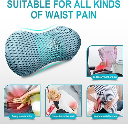Miniatura 6 de Almohada de apoyo lumbar para silla de oficina, almohada lumbar de espuma viscoelástica para alivio del dolor de espalda baja - negro (azul)