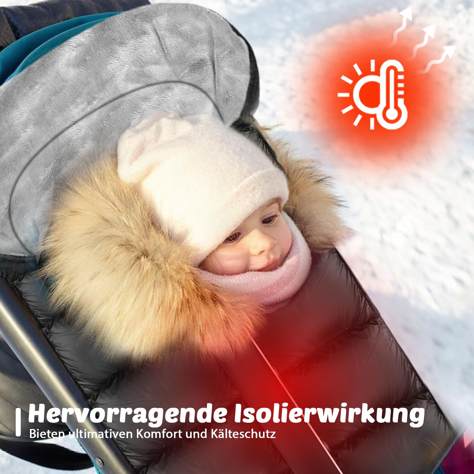 Sacco Coprigambe Invernale per Passeggino HOSPAOP, Universale per Bambini, con Cerniera, Strisce Riflettenti, Impermeabile per Sportwagen Jogger Buggy, Nero
