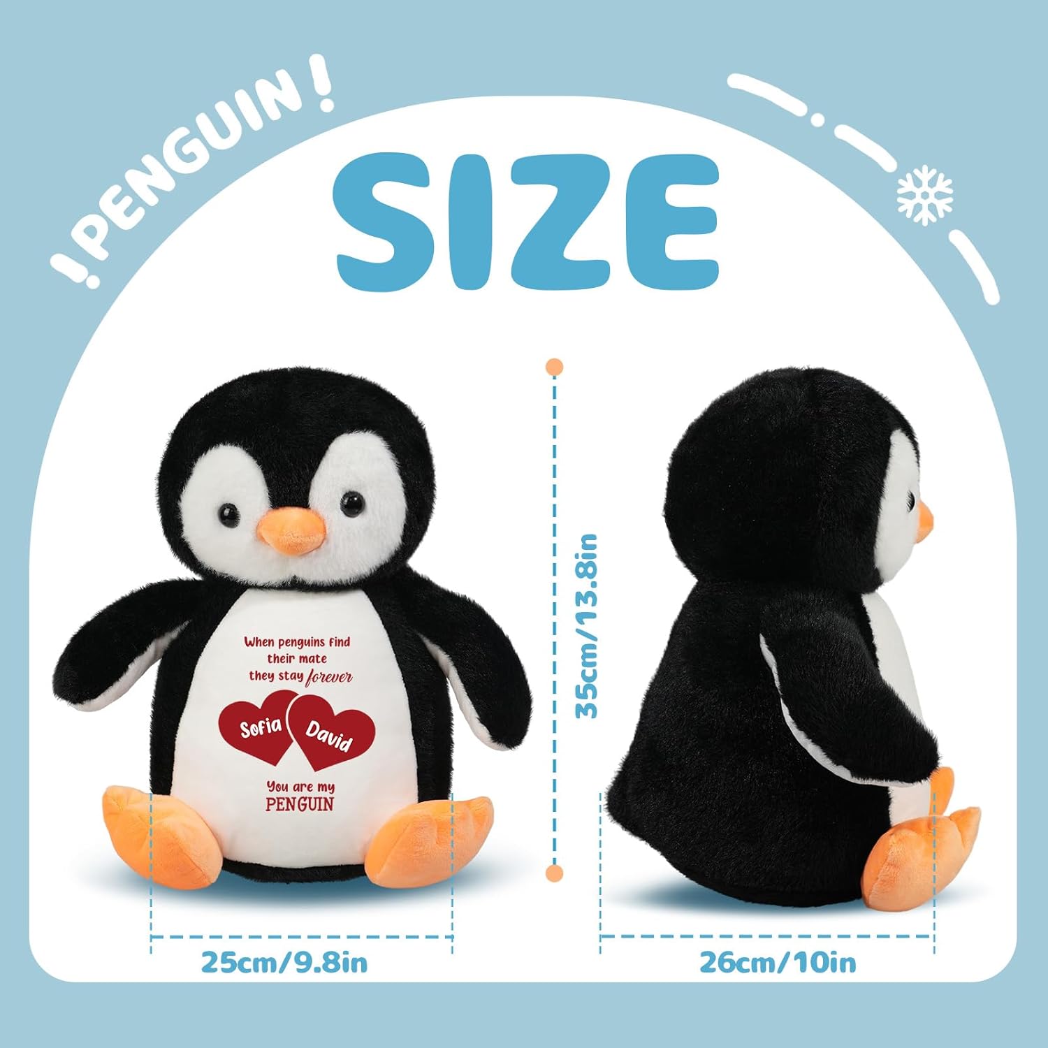 Custom Penguin Plush Gift for Her Him, Personalized 13.8" Penguin Stuffy, Anniversary Wedding Gift for Couples - Image 5