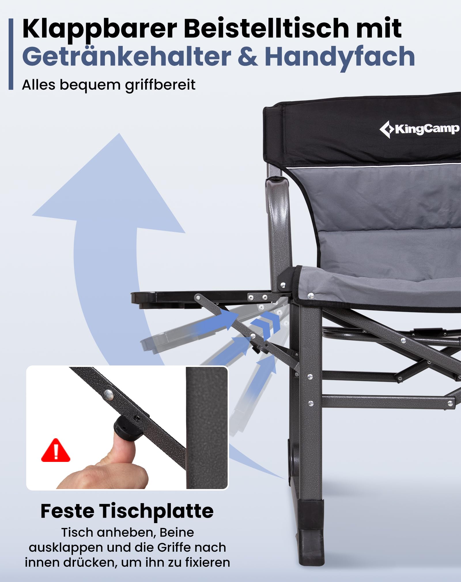KingCamp XXL Regiestuhl Klappbar mit Extra Breit 80cm Sitzfläche bis 250 kg | Campingstuhl Faltbar mit Seitentisch & Kühltasche, Kompaktes Packmaß, Robuster Tragbarer Angelstuhl für Camping Picknick