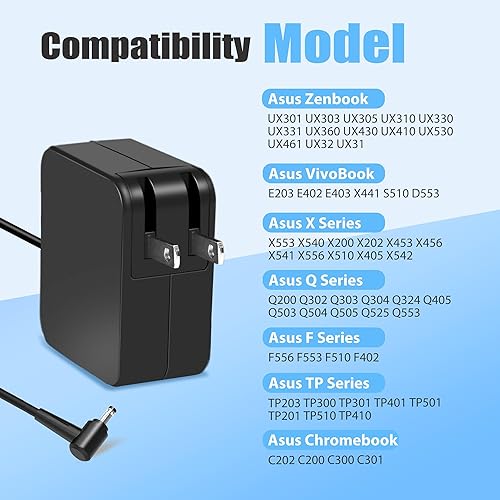 Miniatura 2 de 45W 19V 2.37A Adaptador de CA Cargador para portátil Cargador de repuesto para ASUS UX305 UX305L UX305F UX305C UX303U UX330 UX330U X331UA UX360C
