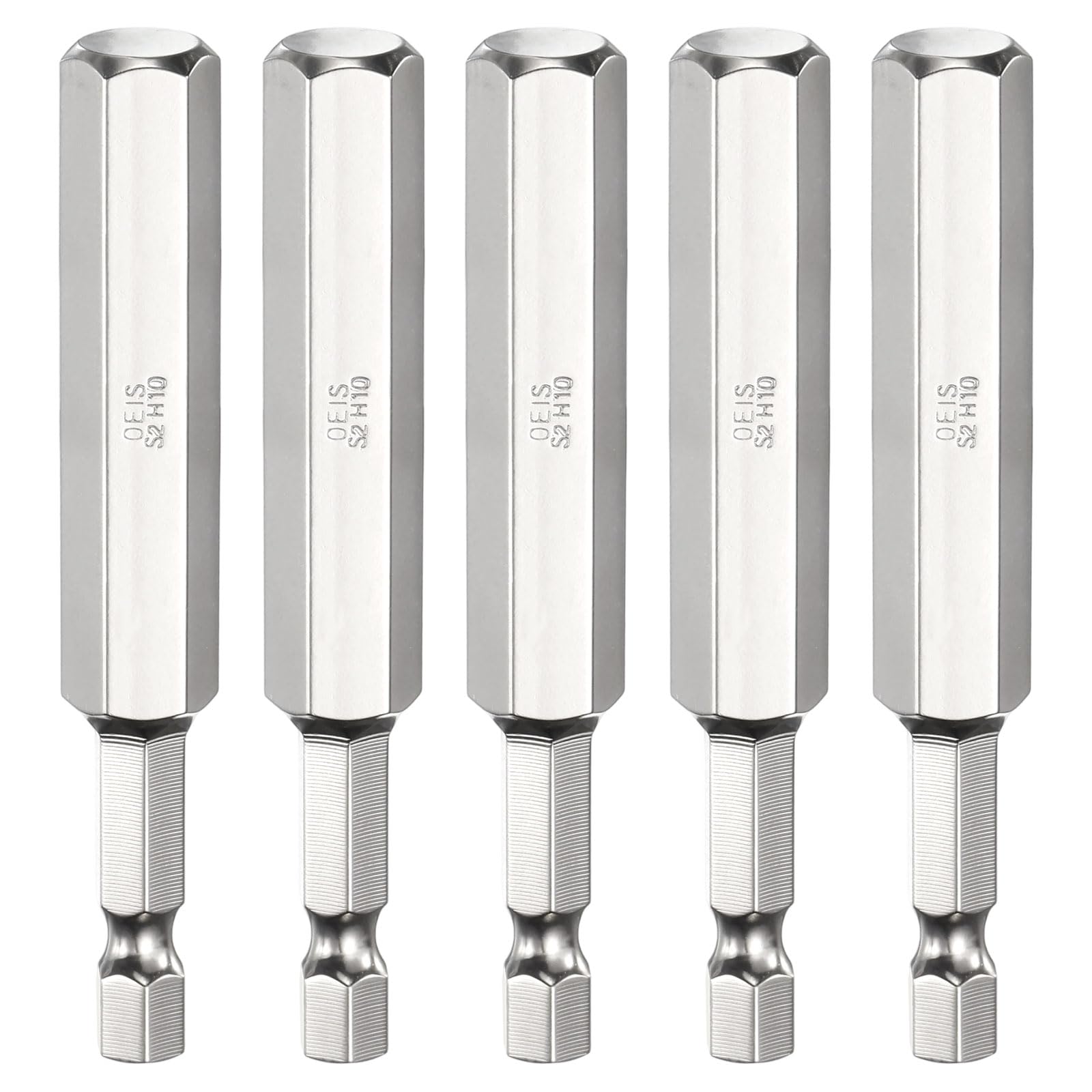 sourcing map 5pcs H10 Hex Head Screwdriver Bit 10mm Metric Flat Tip 1/4" Hex Shank 75mm (3") Long Magnetic Hexagonal Screw Drill Bit Wrench Chrome Plated Power Driver Socket