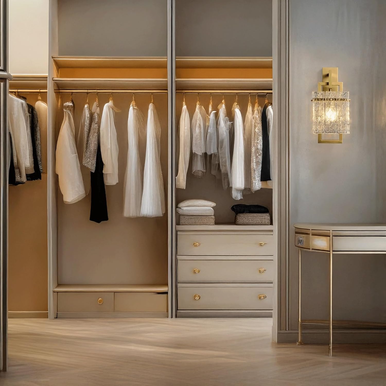 Wall Sconce Modern Luxury Elegant Brass Glass Wall Light Hardwired Indoor Geometric Design Decorative Wall Lamp Ambient Accent Light Fixture for Bedroom Living Room Wall Lighting Fixture