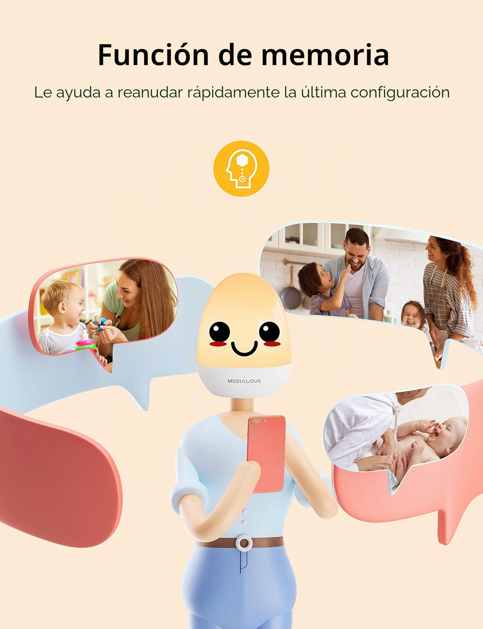MediAcous Luz Nocturna Infantil Luz Quitamiedos Lámpara LED para Niños Recargable con Función Control Temporizador Luz Cálida con Base de Recarga, Regalo para Niños
