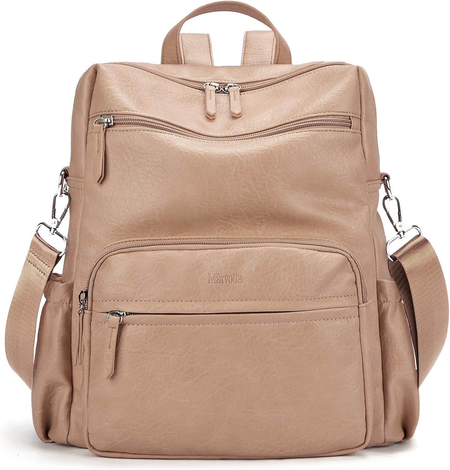 Marvolia Fashion Backpack for Women Soft Leather Backpack Purse for Ladies Shoulder Travel Daypacks Bags - Almond