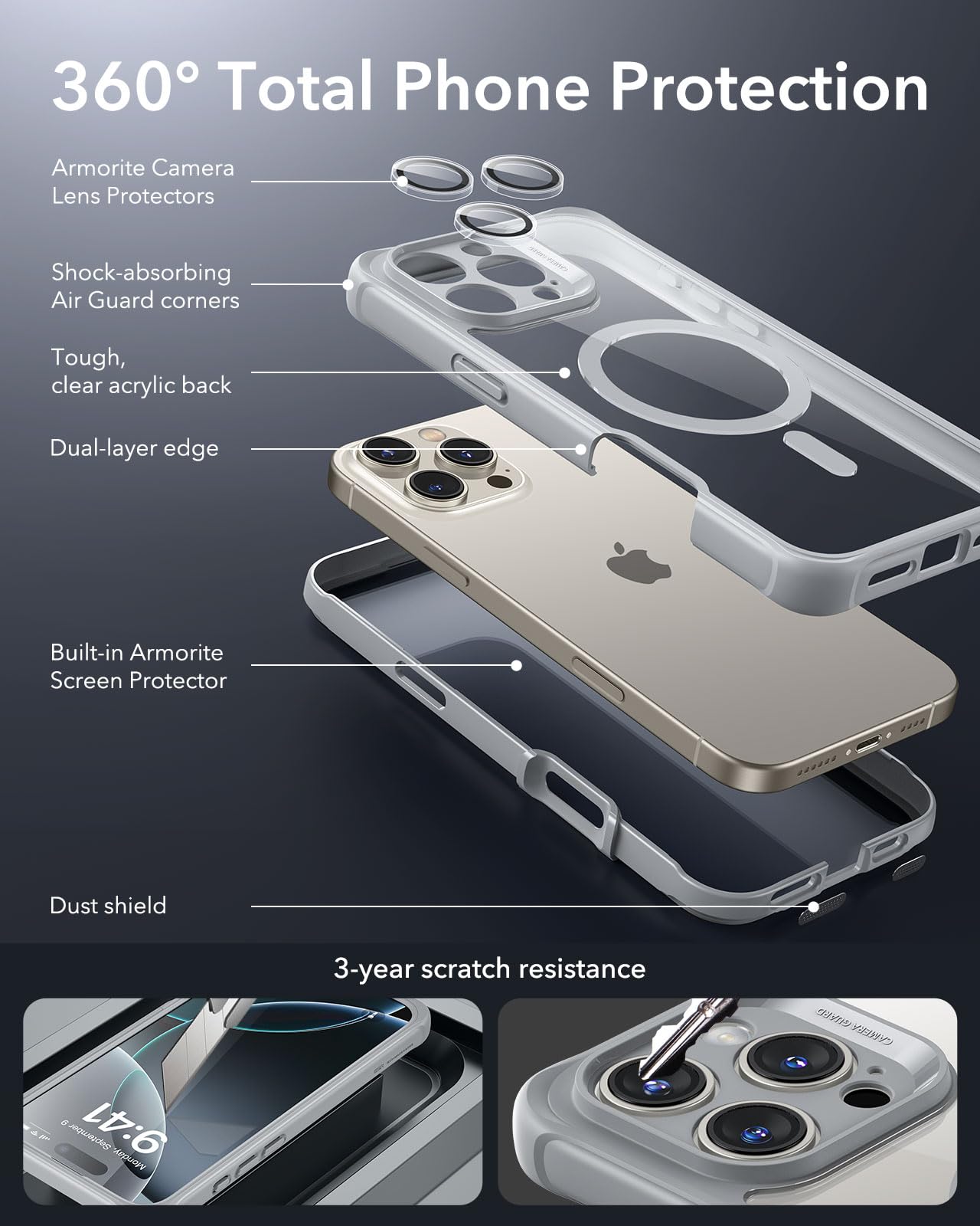 ESR for iPhone 16 Pro Max Case Set, 1 Set Individual Lens Protectors, Compatible with MagSafe Phone Case - Image 3
