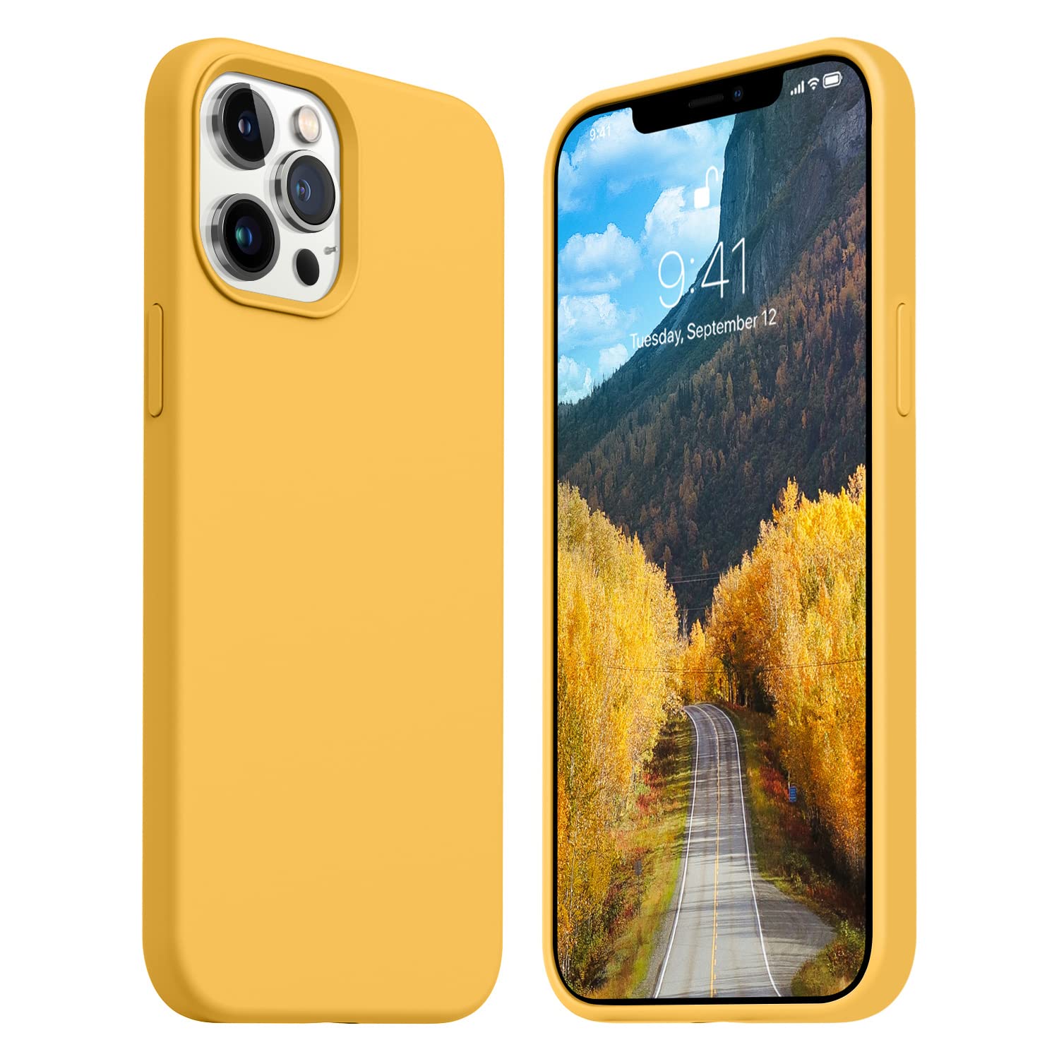 JELE for iPhone 12 Pro Max Case, Slim Liquid Silicone Full-Body Shockproof Protective Soft Rubber Anti-Scratch Phone Case 6.7 inch, Honey Yellow