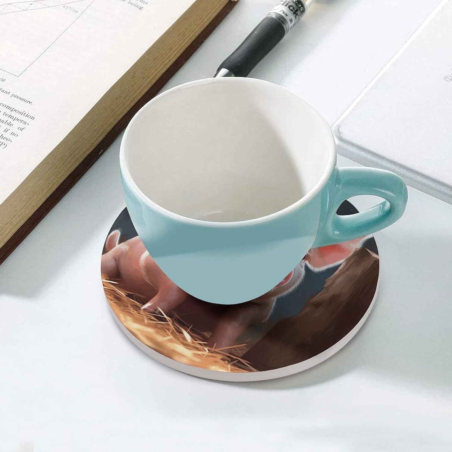Foolish Cute Pig1 Coaster with Cork Base Drink Coasters for Coffee Table Decor Modern Cup Coasters with Non-Slip & Heat-Resistant Cute Ceramic Table Coaster for Home Dining