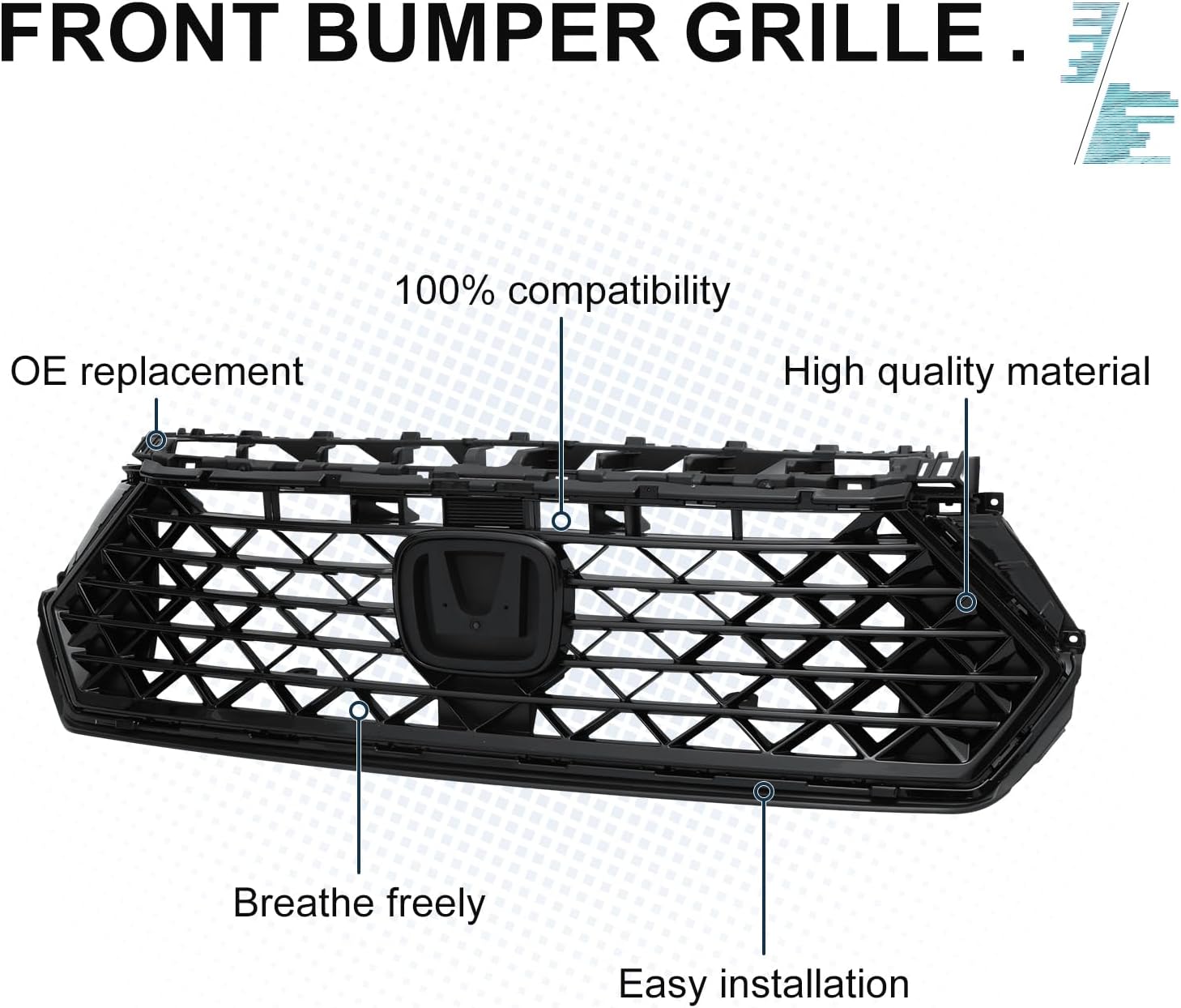 PENSUN Front Bumper Upper Grille Mesh Grill Black Fit For 2023 2024 Honda Accord Sedan