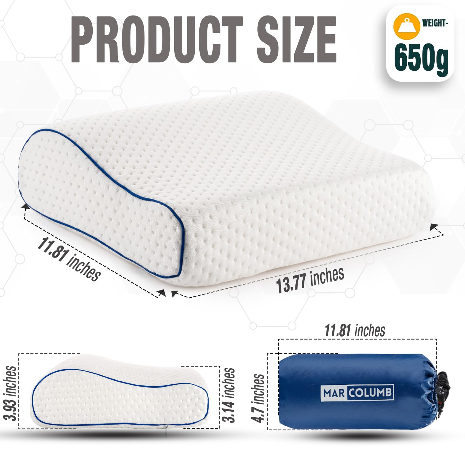 Cómoda almohada de espuma viscoelástica para viajes y camping, bolsa portátil fácil de llevar, funda de almohada reguladora de temperatura, perfecta para viajar (contorno blanco)