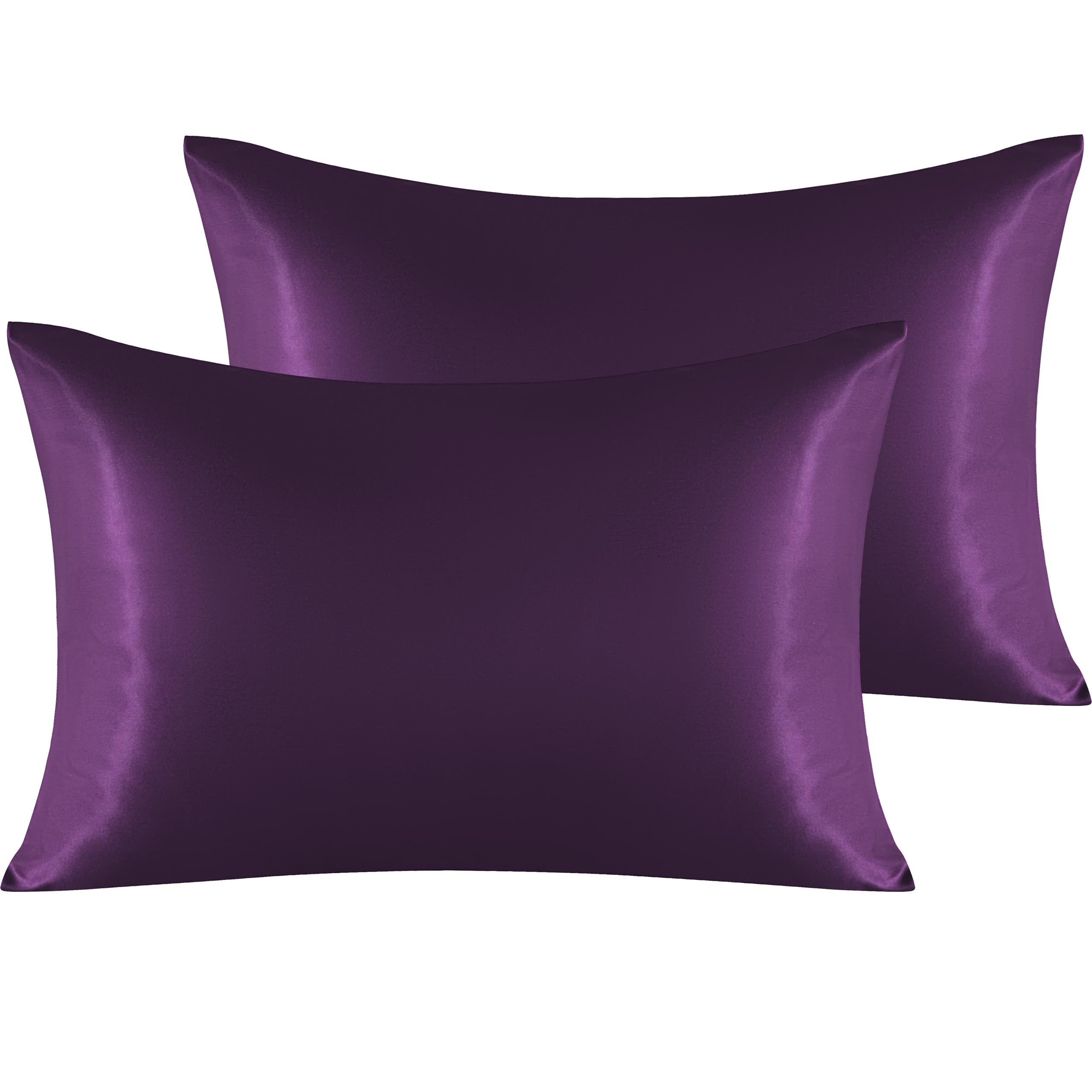 NTBAY 2 Pack Satin Queen Pillowcases for Hair and Skin, Luxurious and Silky Pillow Cases with Envelope Closure, 20x30 Inches, Eggplant Purple