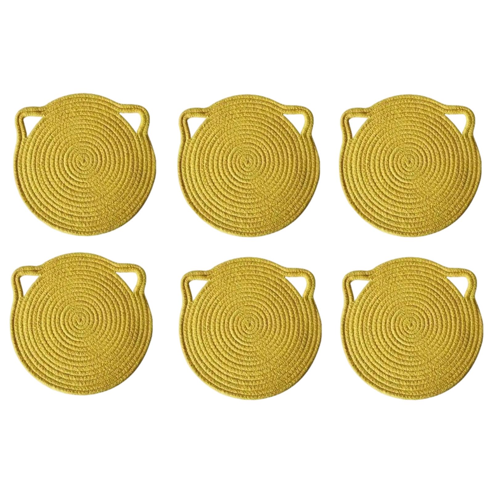 6Pcs Absorbent Braided Cotton Fabric Mug Pad Adorable Cats Ear Shape Large Coasters for Drink Wooden Tabletop Protective Washable Cotton Placemat
