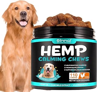 Calming Chews for Dogs - Calming Hemp Treats for Dogs - Made with Hemp Oil for Stress Anxiety Relief During Separation Fireworks Storms Thunder - 110 Chicken Flavor Chews Relief