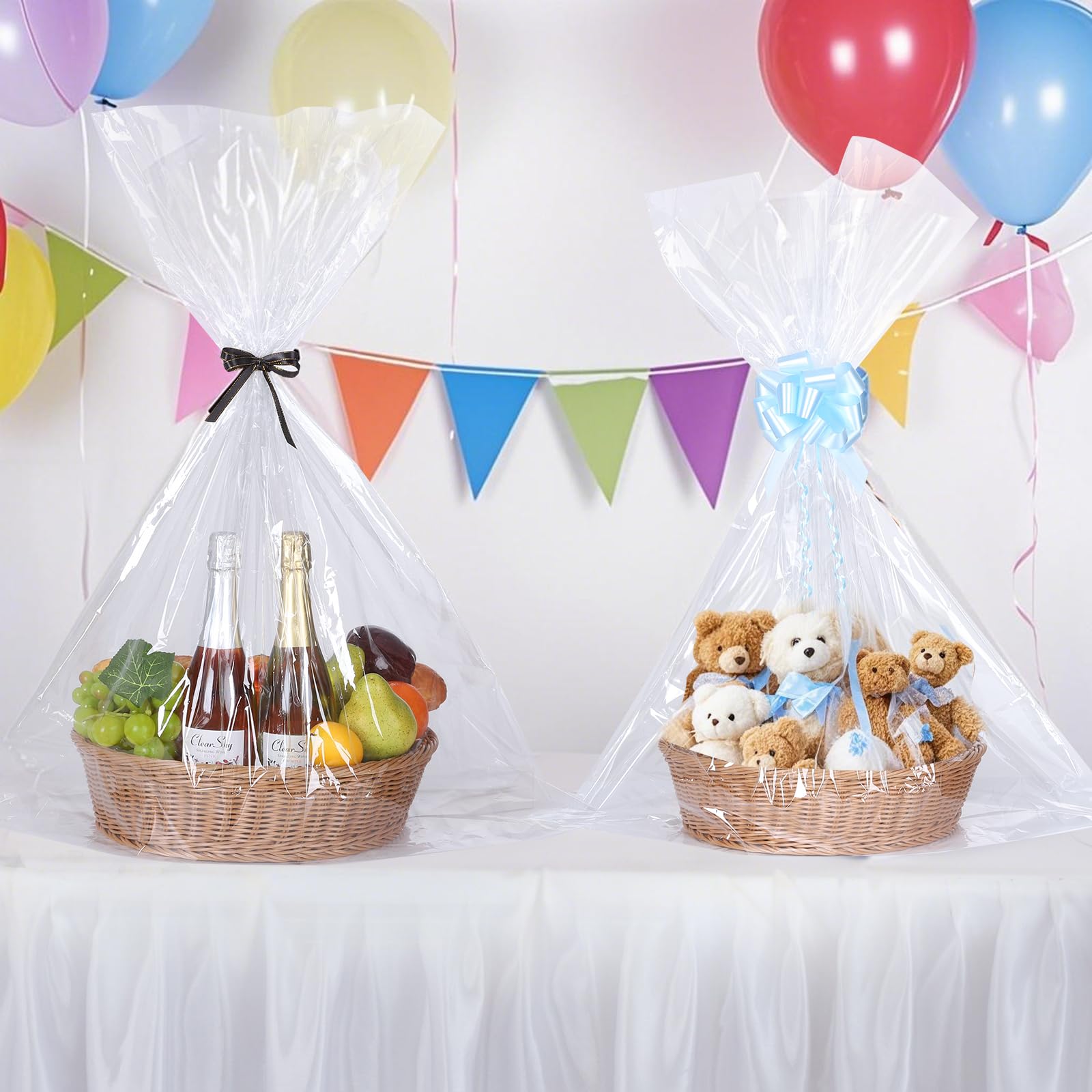 woric 12PCS Large Cellophane Bags 30x40 Inch Clear Cello Gift Bags Cellophane Wrap for Gift Baskets Graduation Gifts Decorations Candy Baby Bridal Shower Wedding Party favor Birthday