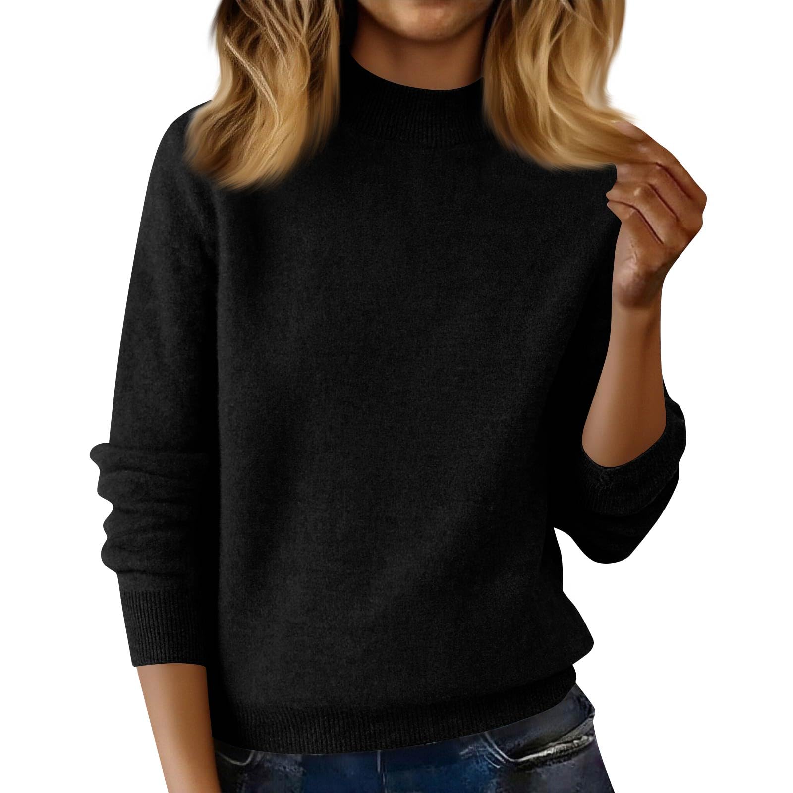 Cashmere Sweaters for Women Long Sleeve Mock Neck Knitted Tops 2026 Lightweight Warm Soft Wool Blend Sweater Pullover