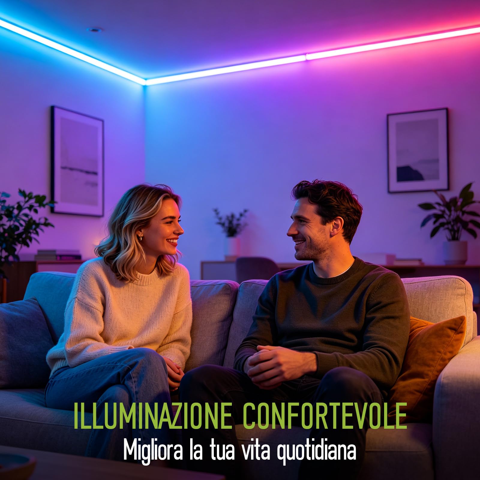 Striscia LED COB RGB 5M/16.40FT con Telecomando 576 LED/M 24V Autoadesiva CRI90+ Flessibile Striscia Luminosa DIY con Alimentatore AC/DC per Interni, Cucina e Decorazioni