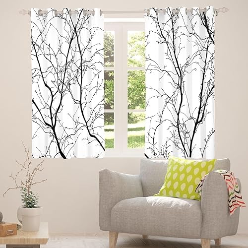 Miniatura 3 de Erosebridal Botanical Trees Curtains 42" Wx90 L for Living Room,Birch Tree Blackout Curtains 30-50% for Bedroom,Wild Plants Window Curtains 2
