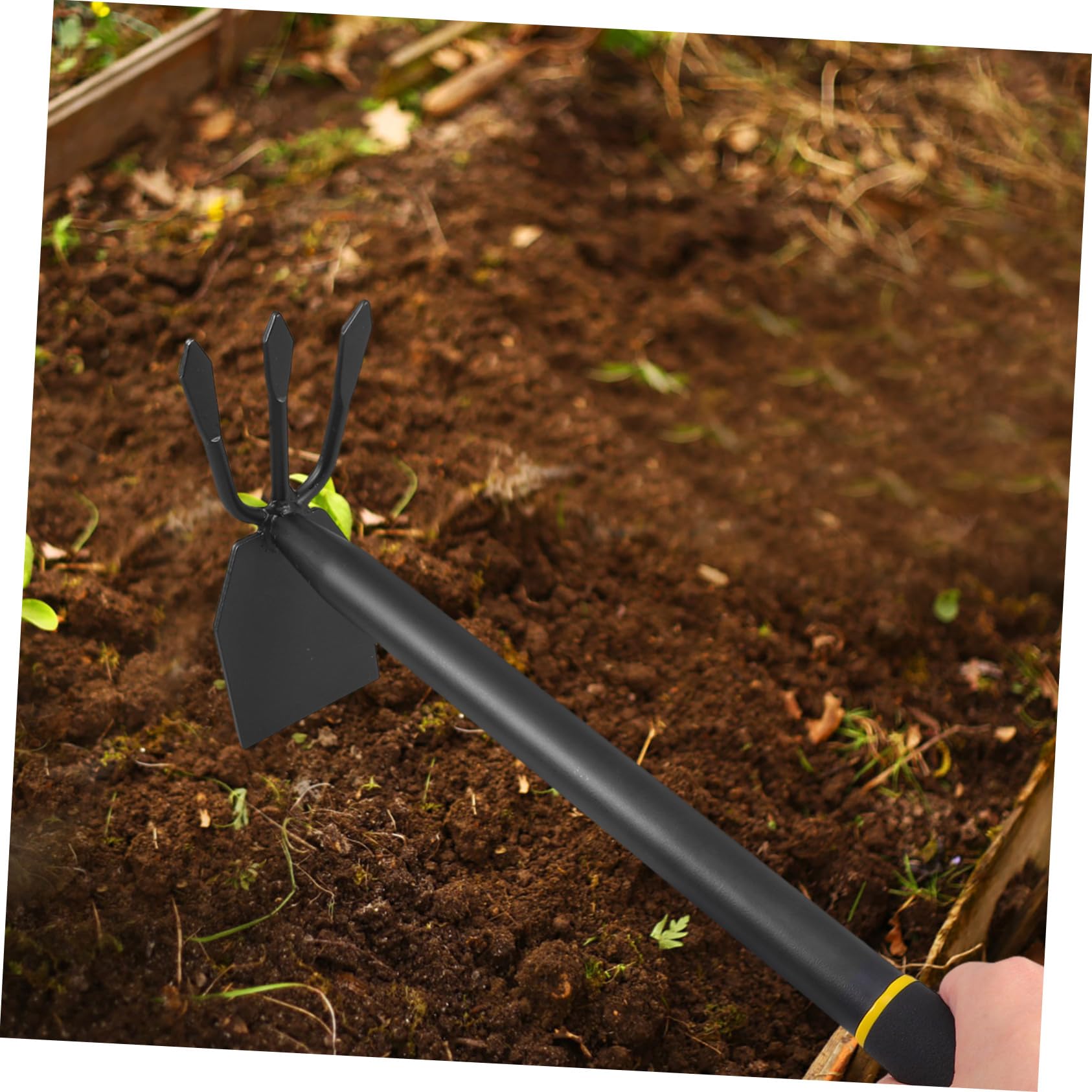 Happyyami Attrezzo da Giardino in Acciaio al Manganese, Utensile Portatile a 2 Teste, Monoblocco, Alta Resistenza, per Trapianto e Diserbo in Orto