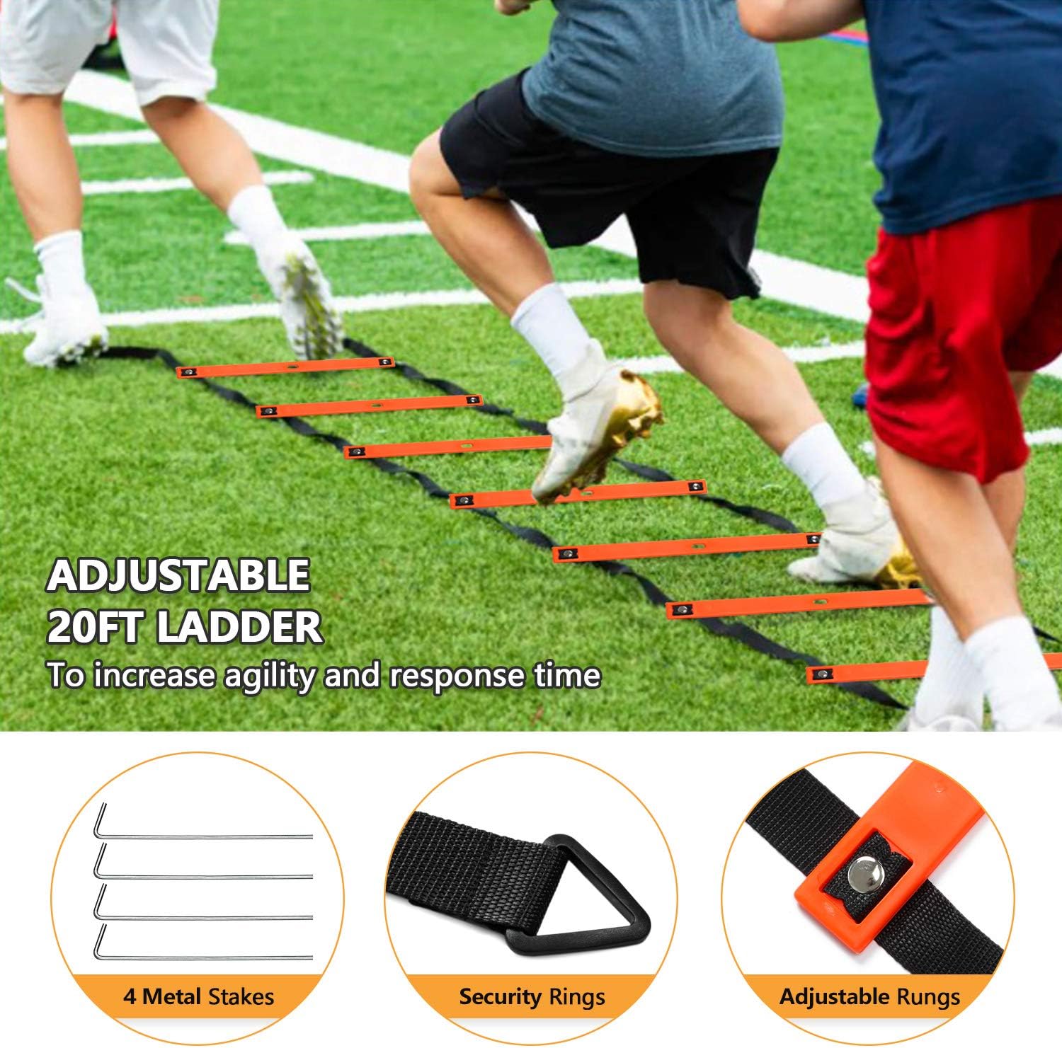 skonhed Sports Speed Agility Training Set - Includes Ladder, 24Cones with Holder, Running Parachute, Jump Rope, Resistance Bands, and Hurdles for Training Football, Soccer, and Basketball Athletes : Sports & Outdoors