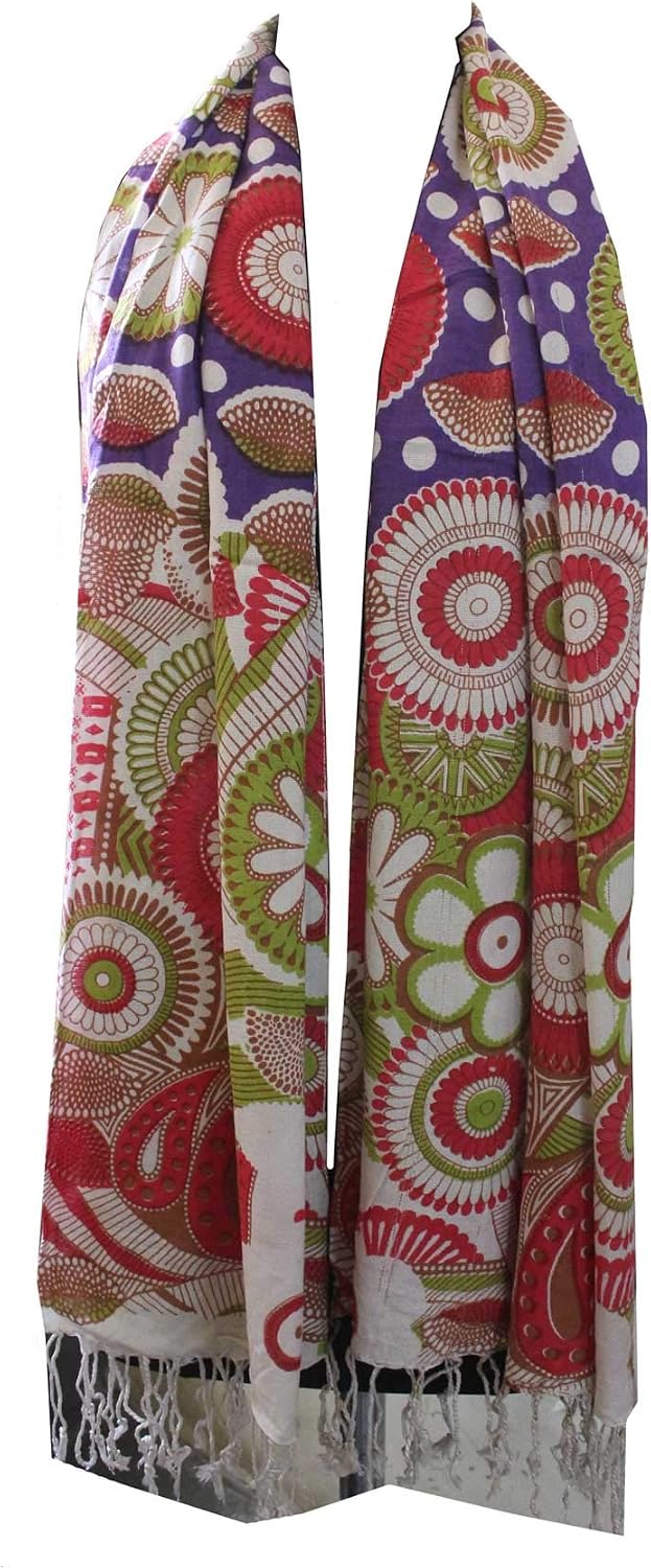 Mango Gifts Women Fashion Viscose Scarf – 70” x 28” Exotic Tie-Dye Print Wrap with Tassels, Lightweight & Soft Shawl