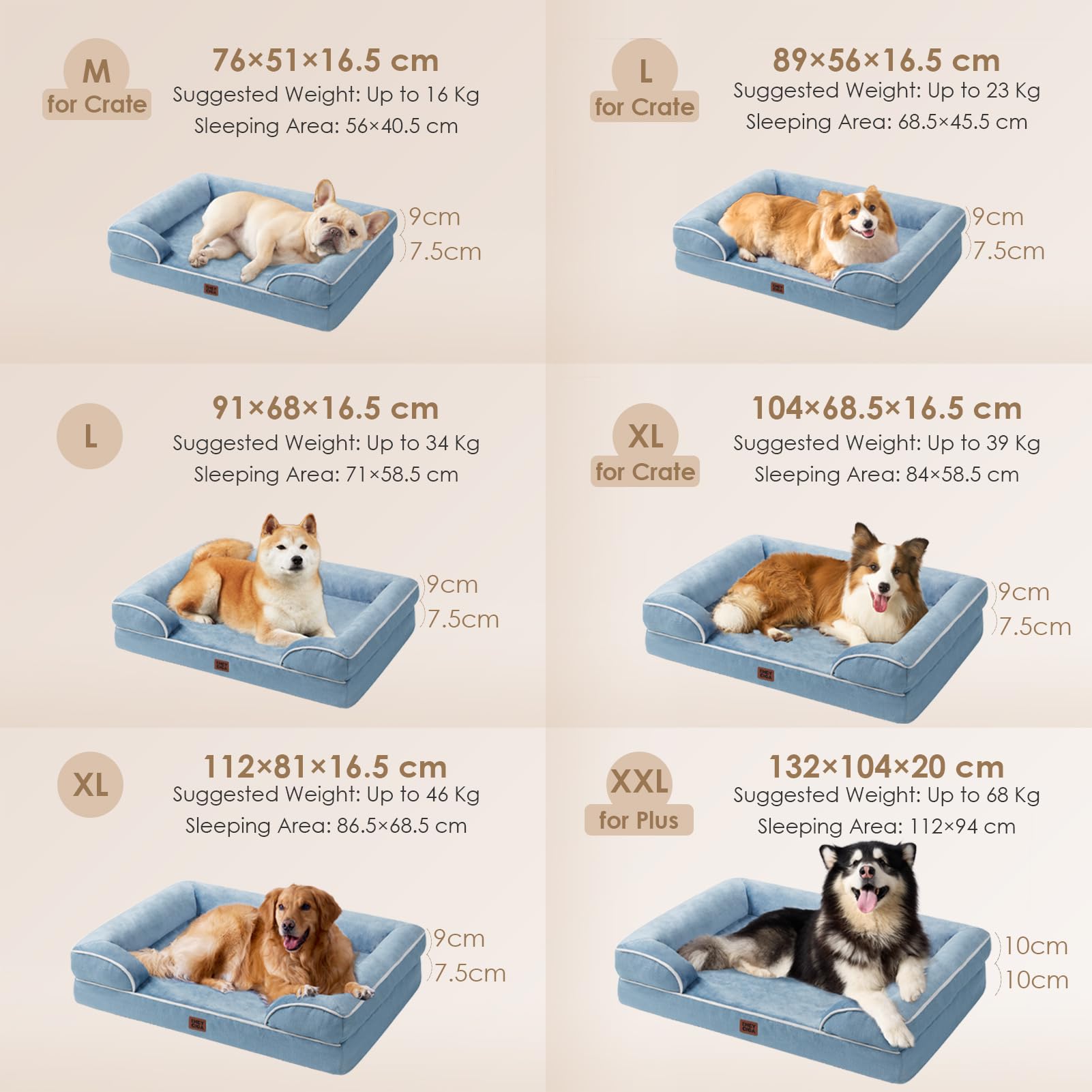 EHEYCIGA Cuccia Cane Interno Taglia Grande, Cuscino Cane Impermeabile Sfoderabile e Lavabile, Letto per Cani con tre Lati Rialzati Ortopedico, Blu, 104x68x16cm