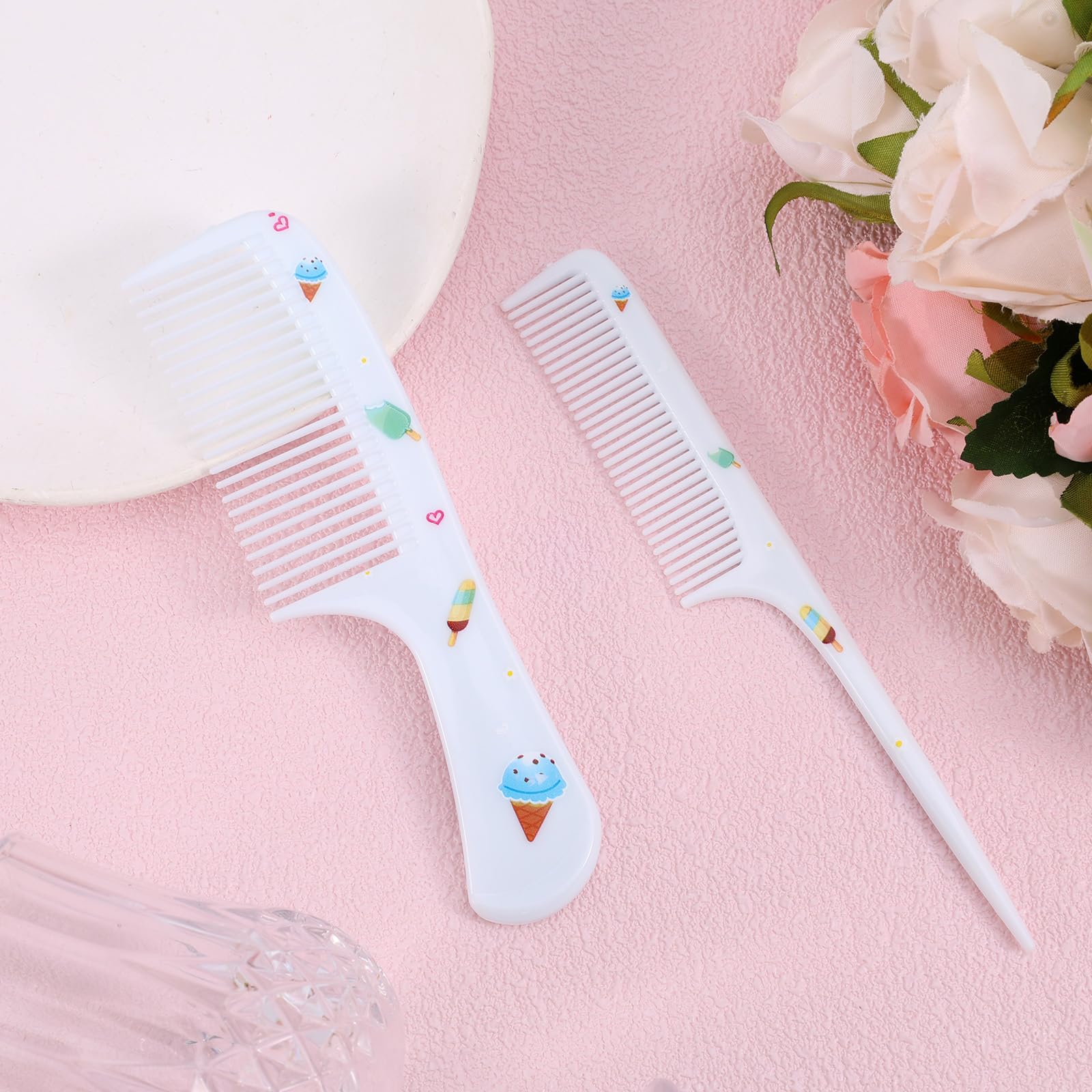 2 Uds Set Peines para Bebé, Azul Bonito Helado Dientes Finos y Cola de Ratón Plástico Cepillo Pequeño para Bebé Todo Tipo de Cabello