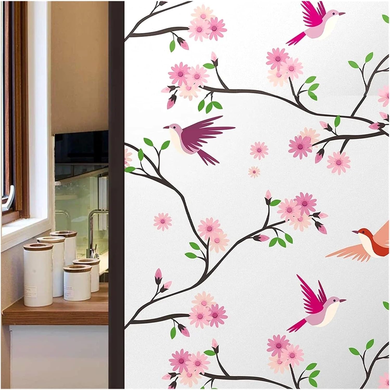 Privacy Window Film Opaque Static Cling Non Adhesive Bird Decals Decorative Glass Cover Tint Frosted Stickers for Home for Room(Color1,55x200 cm)