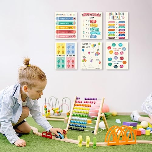 Miniatura 2 de KAIRNE Decoración de salud mental, carta de sentimientos, póster de habilidades de afrontamiento, juego de 6 inspiradores arcoíris (8 x 10 pulgadas,