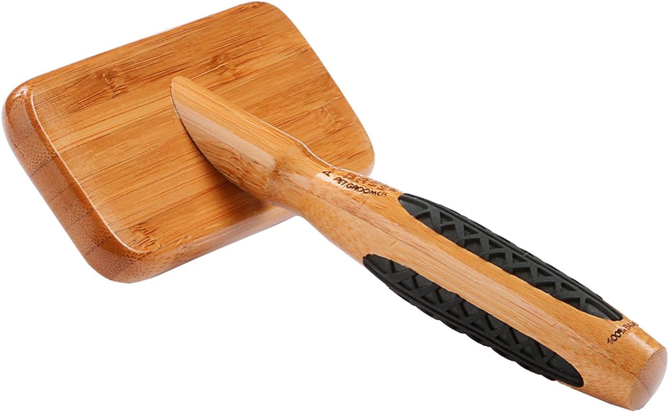 Bass Brushes Medium Slicker Style Pet Brush with Bamboo Wood Handle and Rubber Grips
