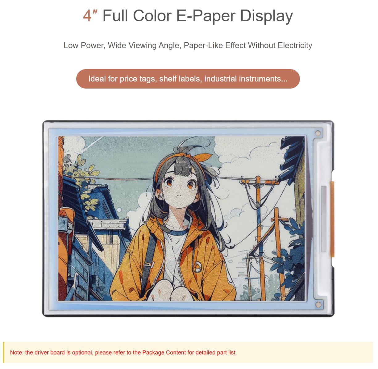 TUOPUONE E-Paper Spectra 6 (E6) de 4 pulgadas, pantalla de papel electrónico a todo color, 600 × 400 píxeles, comunicación SPI con HAT+ pantalla estándar de tinta electrónica