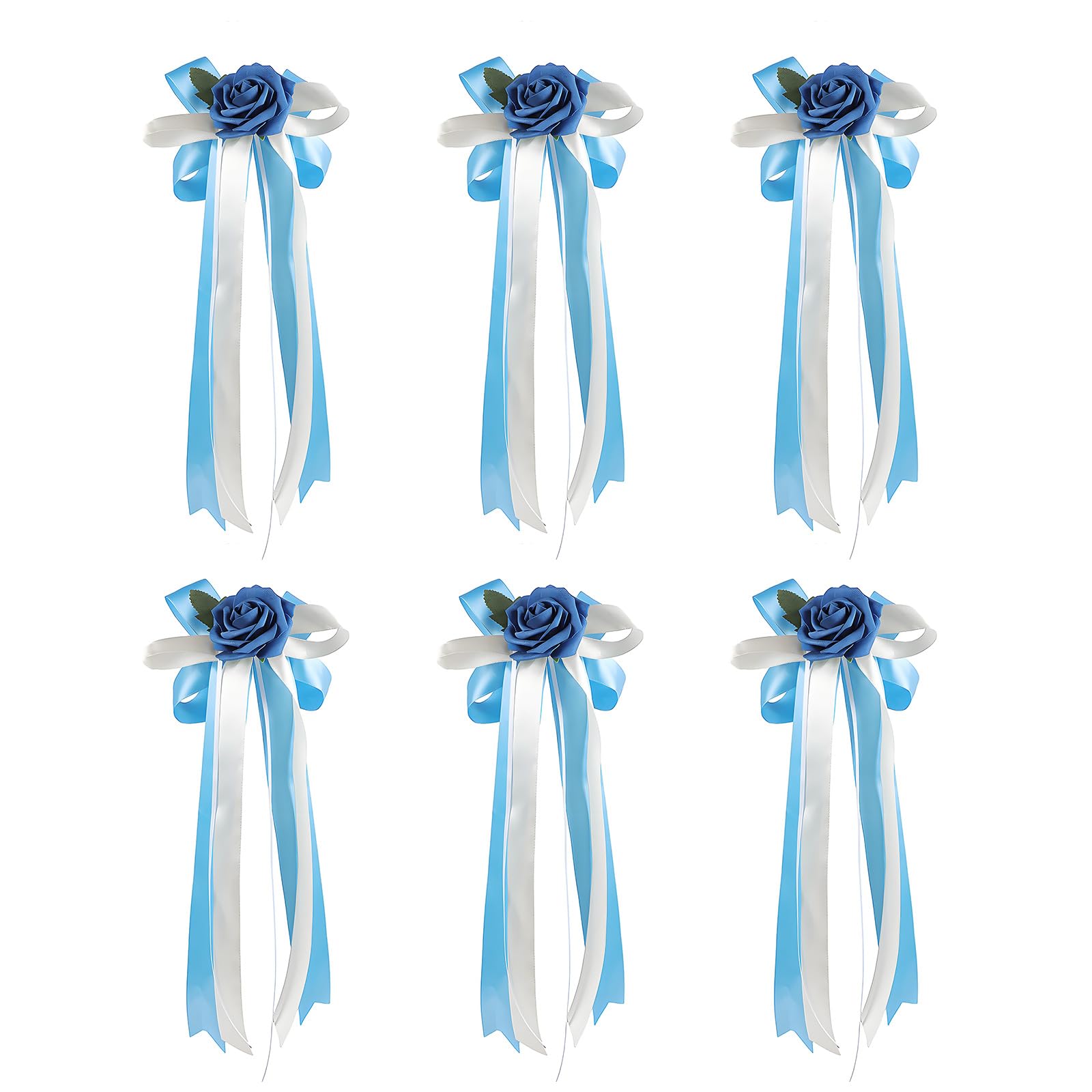 Elnwnnkc Blue.. Rearview Mirrored Decoration With Artificial Rose And Ribbon For Bridal Car Door Handle Bowknot Accessories Tender Wedding Car Bend