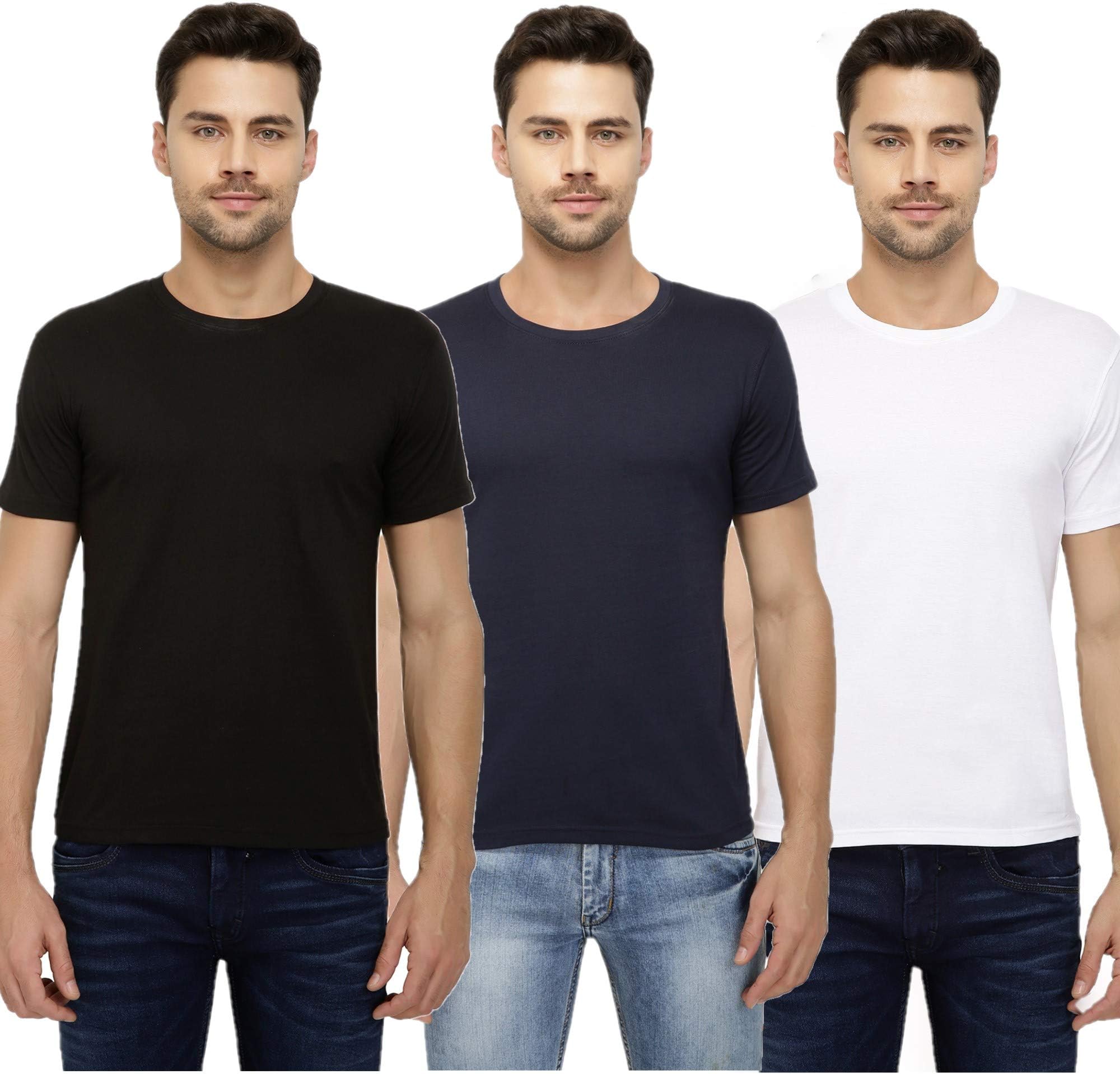 The Cotton Company Men's 100% Cotton Sport T Shirts - Pack of 3 (Large) Black, Navy, White