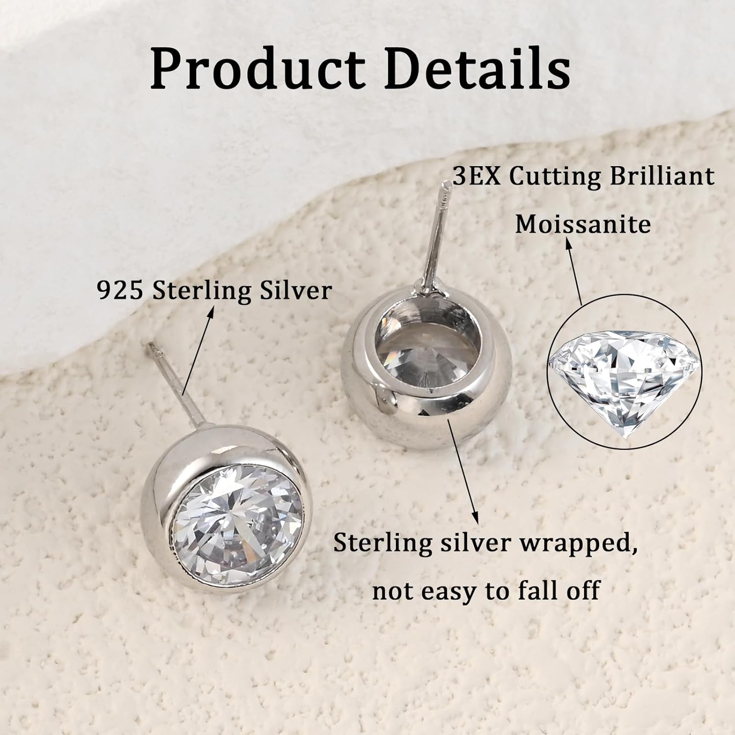 925 Sterling Silver Round Cubic Zirconia Stud Earrings for Women Sparkly Earrings - Image 5