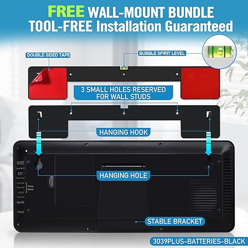 Miniatura 34 de TXL Reloj atómico con luz de fondo, reloj de pared digital grande de 14.2 pulgadas, funciona con pilas, reloj digital con pantalla grande con día