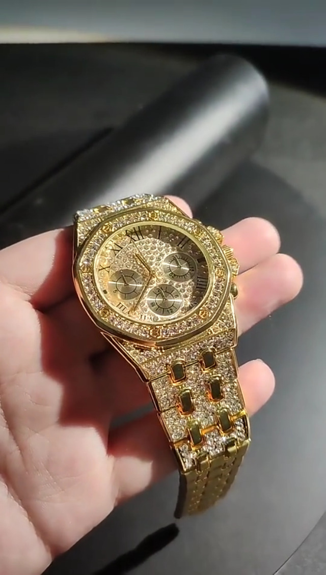 Amazon.com: Apzzic Diamond Iced Out moissanite Watch Gold Plated