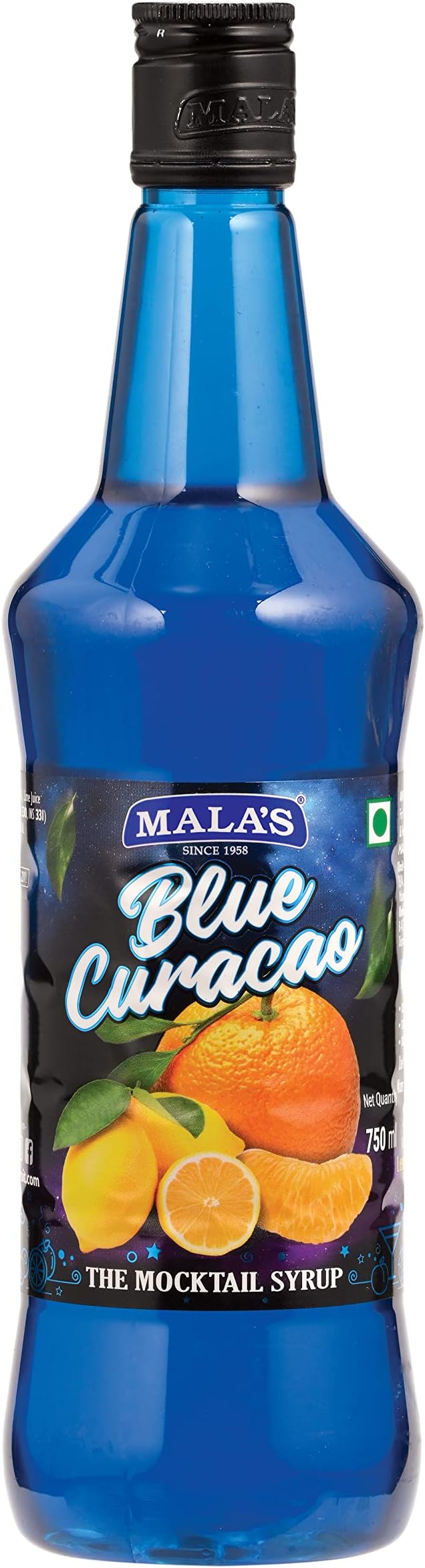 Mala’s Syrup Blue Curacao Flavor 750ml, Vibrant Citrus Beverage Mix
