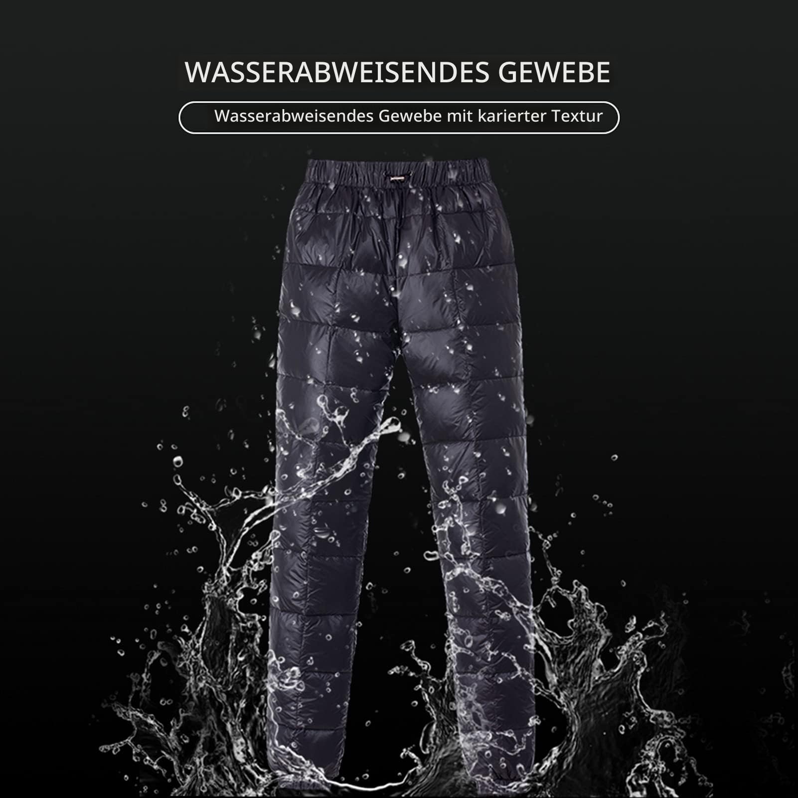 Damen Herren Winter Warme Gänse Daunenhose Ultraleichte Schneehose Kompressions-Daunenhose Outdoor Camping Isolierte Hose (Schwarz, XL)