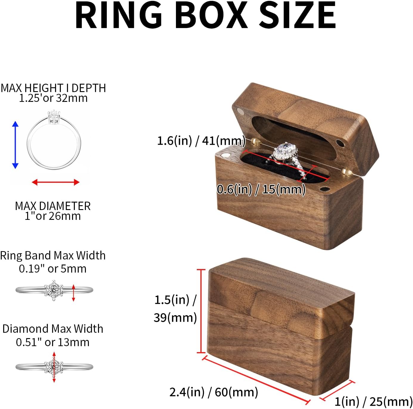 Wooden Engagement Ring Box Walnut Wooden Holder for Little Slim Ring,Pocket Size Secret DIY Ideas - Image 6
