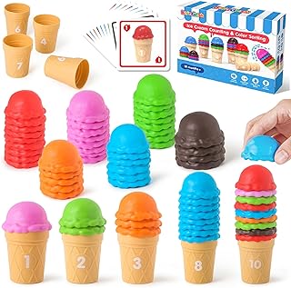 BainGesk Ice Cream Counting and Color Sorting Toys Sets, 70 PCS Stacking Toy for Toddlers, Montessori Fine Motor Skills Toys, Education Learning Toys Preschool, Gifts for 2 3 4 5 Years olds Kids