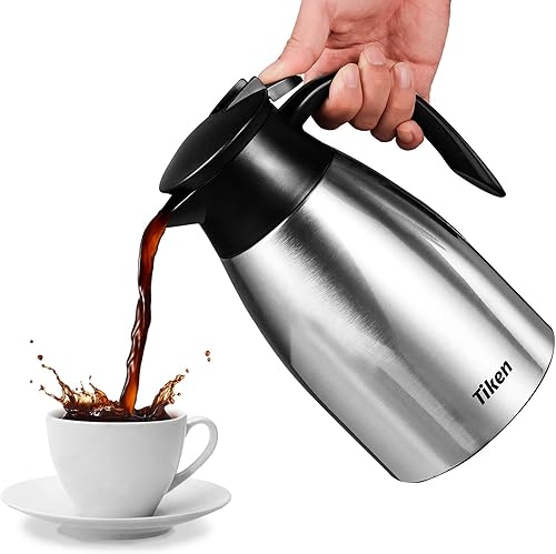 Miniatura 24 de Tiken 34 Oz Thermal Coffee Carafe, Stainless Steel Insulated Vacuum Coffee Carafes For Keeping Hot, 1 Liter Beverage Dispenser (Starry Black)