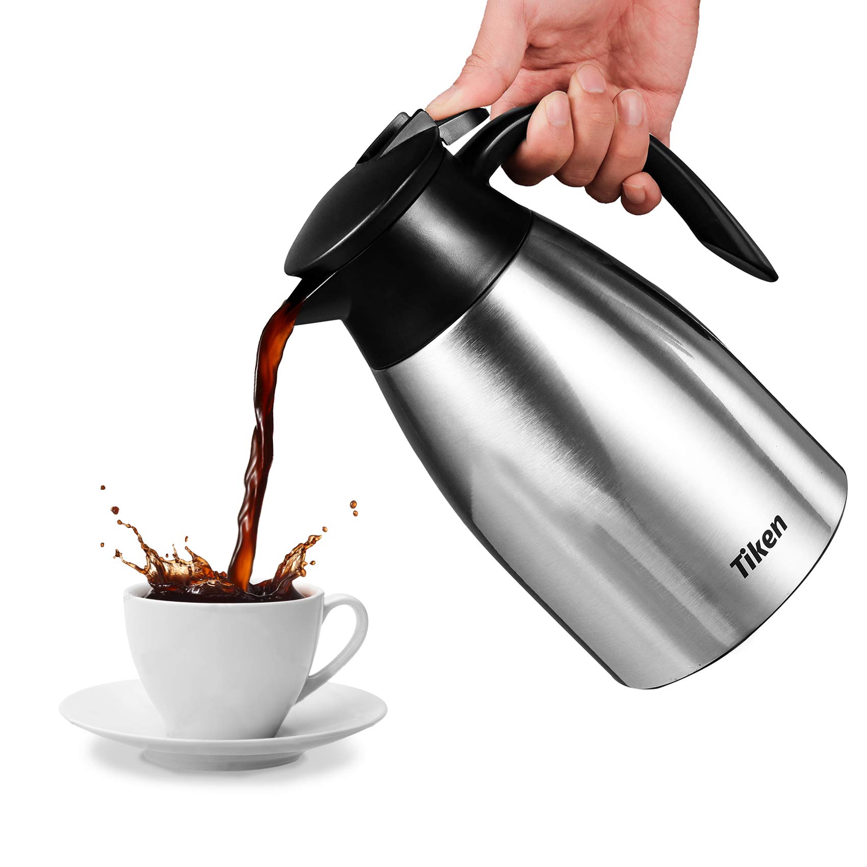 Tiken 1.5L Carafe à Café Isotherme en Acier Inoxydable, pour Boissons Chaudes ou Froides - Résiste à l'épreuve du Temps, Anti-fuites et Facile à Utiliser